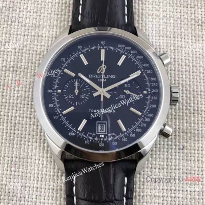 Clone Breitling Transocean Watch Black Chronograph Leather Strap 